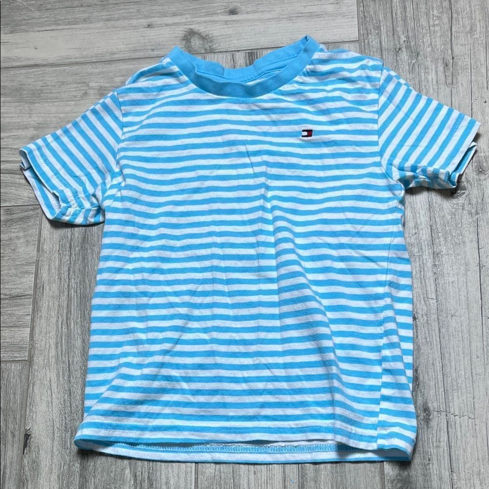 Tommy Hilfiger Kids Light Blue and White Striped Tee | 3T